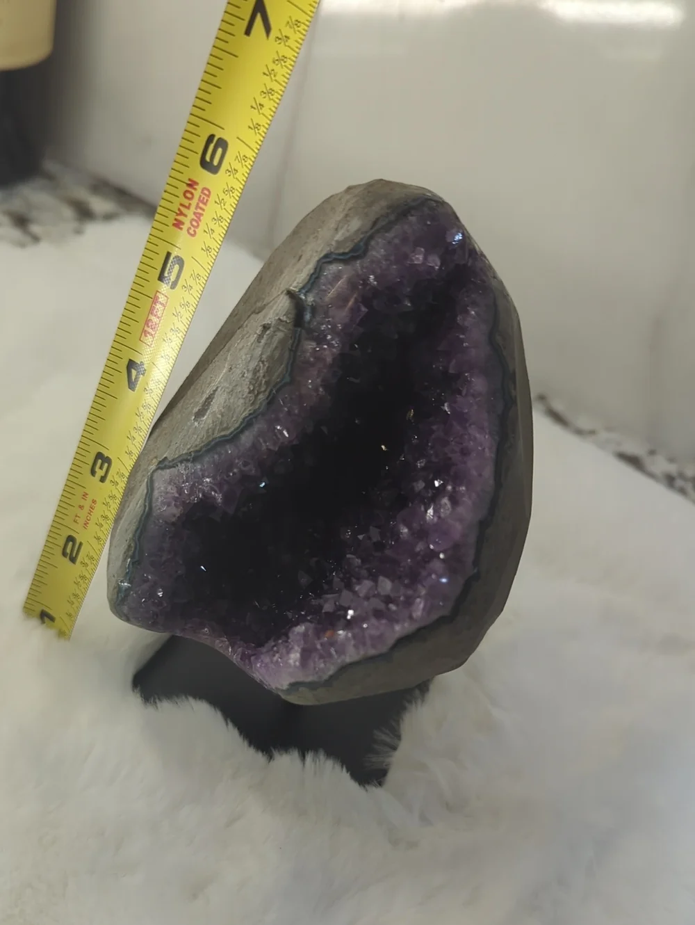 Natural Amethyst Geode And Quartz White Crystal Home Accent - Mounted On Stands.